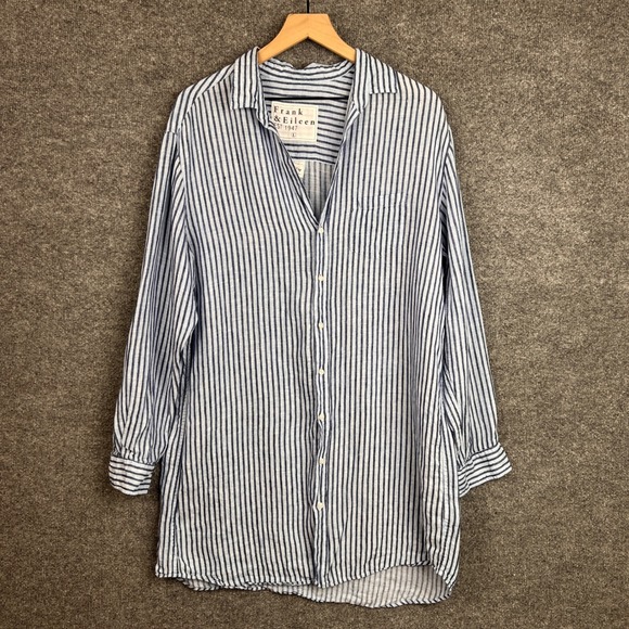 Frank & Eileen Tops - Frank & Eileen Mary Linen Striped Button Down Tunic Top Dress shirt Size‎ Large